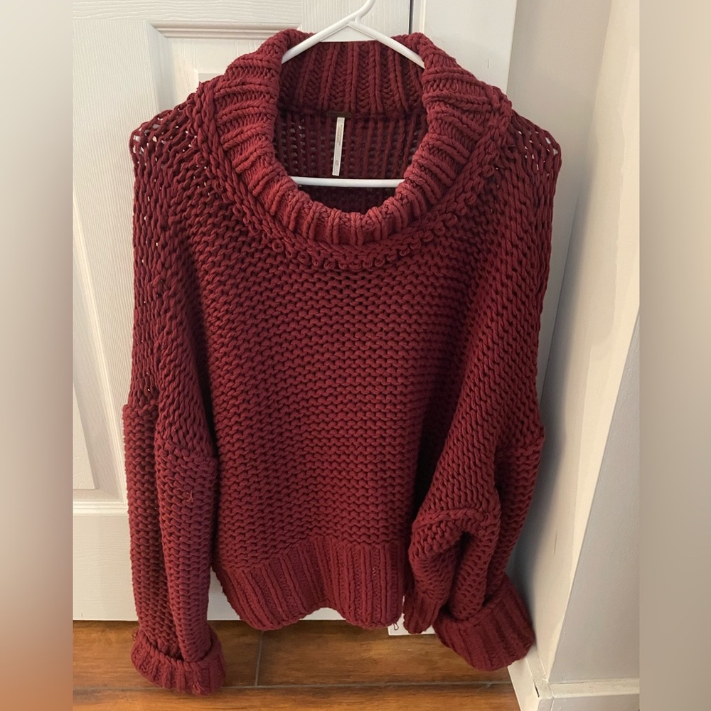 Free People Chunky Burgundy Sweater